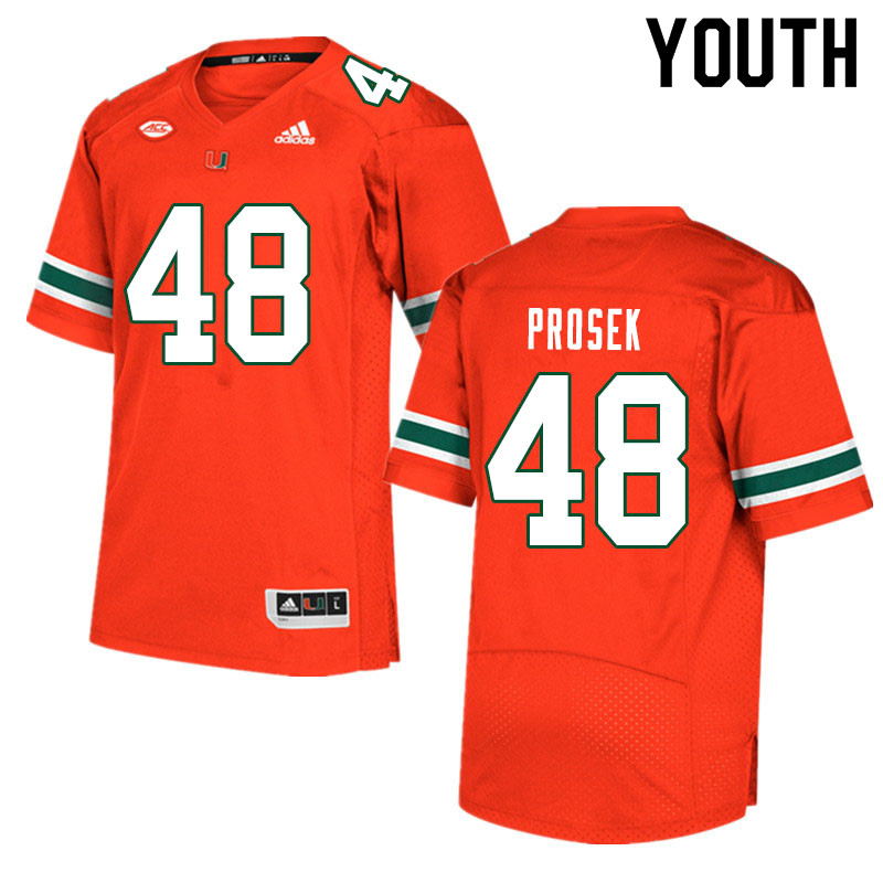 Youth #48 Robert Prosek Miami Hurricanes College Football Jerseys Sale-Orange